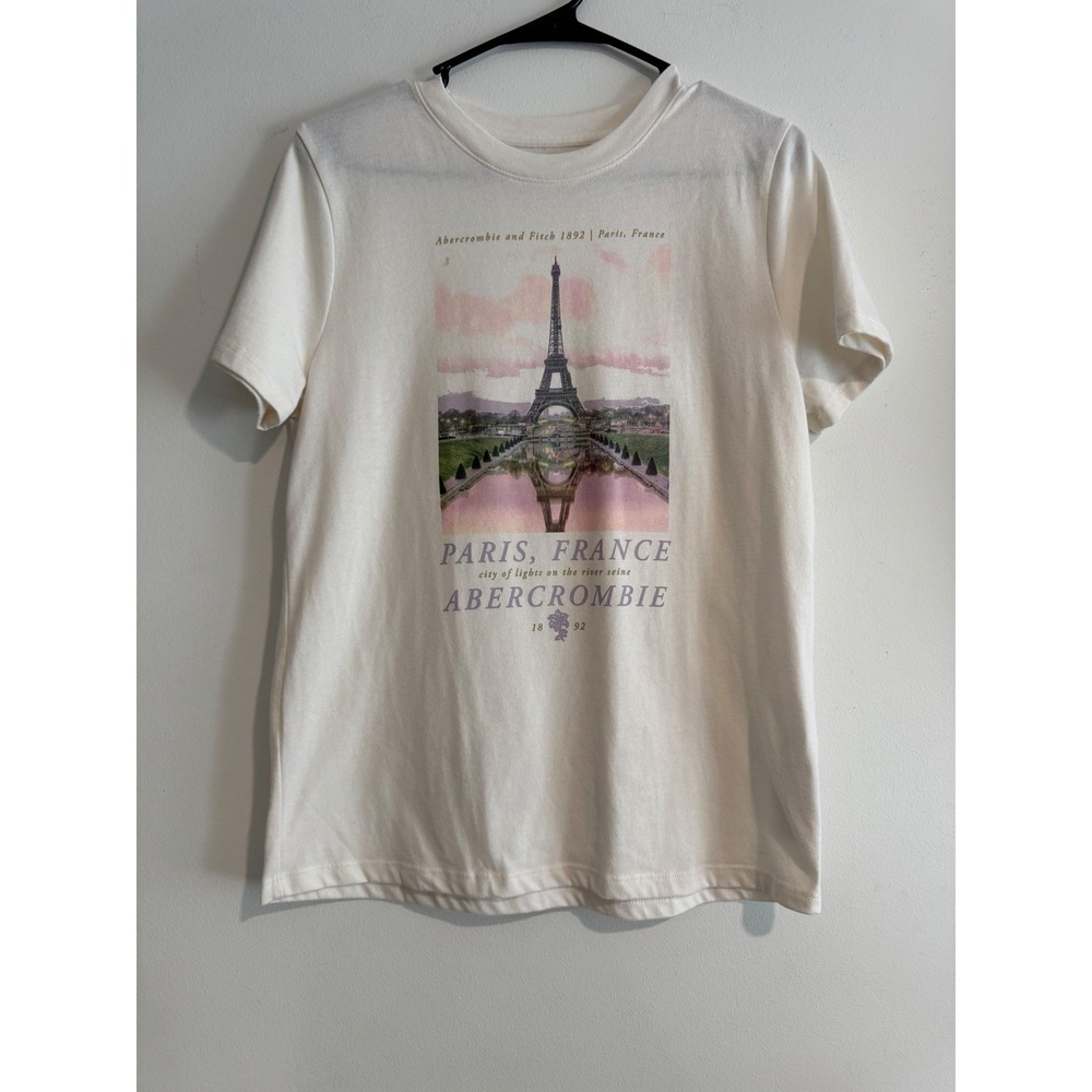 Abercrombie Kids Paris Eiffel Tower Graphic Tee Girls 13 14 White Short Sleeve
